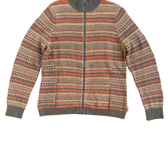 Vintage Woolrich Fair Isle Zip Cardigan Sz L Rust Brown Fall Grannycore Country - Picture 8 of 14